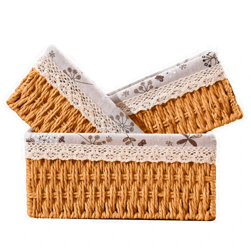 PWURK 3 Pcs Handmade Wicker Storage Baskets Set Shelf Baskets,Woven Decorative Home Storage Bins for Bedroom,livingroom,kitchenroom,Table,Closet,Pantry, Entryway, Home Decor Beige