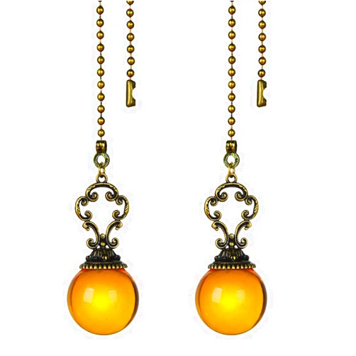 LONGSHENG - SINCE 2001 - Set of 2 Vintage-Style Amber Fan Pull Ceiling Fan Chain Pulls Crystal Ball 12inch Chains for Fan Light