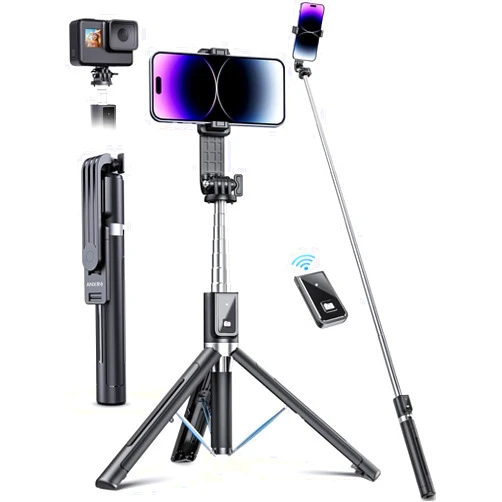 ANXRE Selfie Stick Phone Tripod with Remote, 50 inch Portable 5 in 1 Selfie Stick Phone Tripod, Wireless Selfie Stick Tripod for Cell Phone Compatible with iPhone 15/14/13 Pro Max Gopro Android