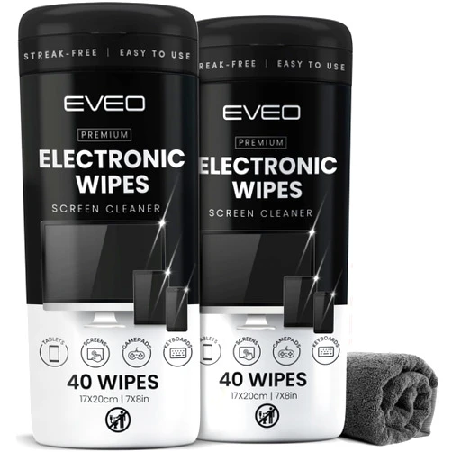 EVEO Electronic Wipes Screen Cleaner Streak-Free [2 Pack x40] Computer Screen Wipes, TV Screen Cleaner Wipes, Monitor Wipes for Smart TV, Laptop, iPhone, ipad and more - [Microfiber Cloth + 80 Wipes]