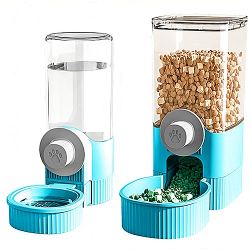 GKYZBB Hanging Automatic Food Water Dispenser,Rabbit Feeder Guinea Pig Water Bottle Food Feeder for Ferret Guinea Pig Rabbit Bunny Cage Accessories (Blue, 520ml+1200ml)