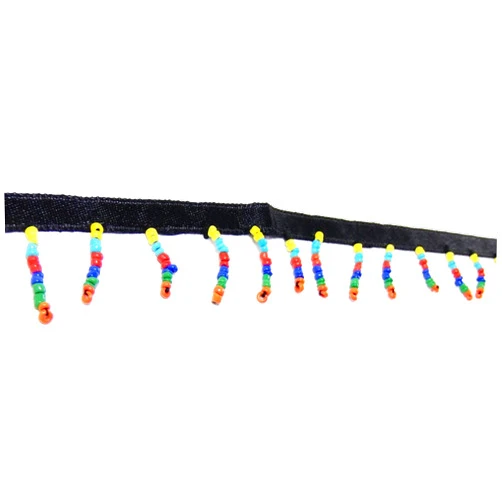 Vision Trims 10 Yards Hanging Beaded Fringes- Native Indian Multi Color Glass Seed Beads On Black Satin Ribbon Tape for Sewing Quilting Renaissance Dance Hawaiian Bridal Costumes Drapery Home Decor- Value 10 Yard
