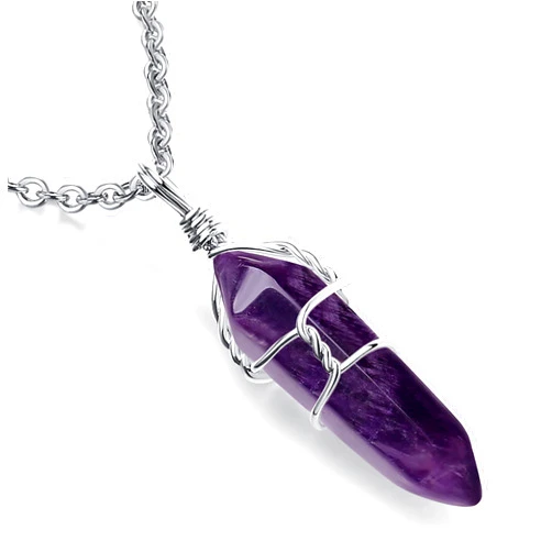 XIANNVXI Mother's Day Gifts Healing Crystals Hexagonal Stones Necklaces Reiki Spiritual Natural Gemstone Quartz Point Wire Wrapped Jewelry for Women