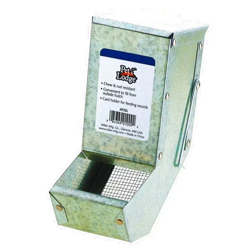 Pet Lodge® Steel Small Animal Feeder with Lid and Sifter Bottom | Cage Rabbit Feeder | Holds Several Days Worth of Food | 3 Inch