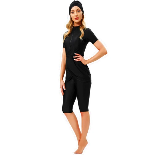 FYMNSI Muslim Swimsuits for Women Modest Full Cover Swimwear Short Burkini Top Pants Hijab Islamic Swimsuit 3Pcs Rashguard