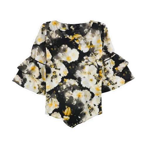 Alfani Womens Floral Tiered Sleeve Pullover Blouse