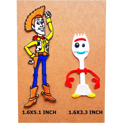 M I GENIUS CARTOON CHILD PATCHES Lot of 2 Woody Cartoon Movie Patch Forky Embroidered Iron on Patch Children Kid Patch Clothes Bag T-Shirt Jeans Biker Badge Applique Iron on/Sew On Patch