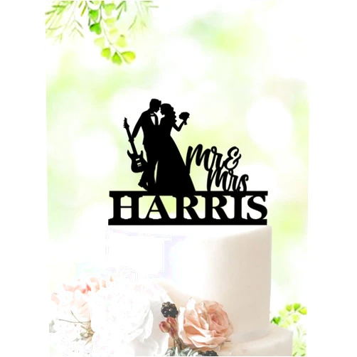 TiTaicor Guitar Wedding Cake Topper,Couple Wedding Topper,Mr Mrs cake topper,music wedding cake topper,Couple with guitar Party Supplies for Birthday,Bride,Marry,Wedding,Graduate,Retirement.