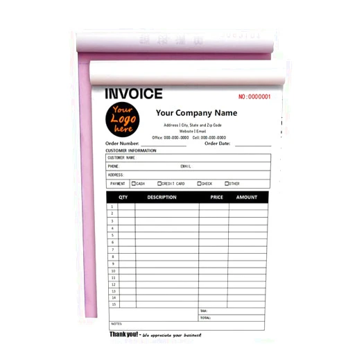 TATLETATLE Custom Invoice Form with Your Company Name,Personalized Carbonless Form 3-Part /2-Part NCR Paper, Add Company Name, Address, Phone and Number Printed(A-2-Part,Logo)