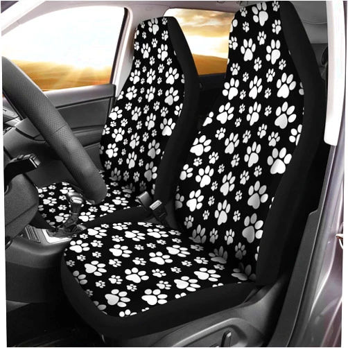 Gearider Black White Dog Paw Printed Universal Car Seat Cover Set of 2, Thin Auto Accessories for Men Women