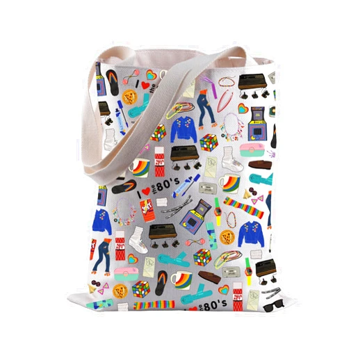 BLUPARK 80's Party Tote Bag Nostalgic Gift 80's Pop Culture Shopping Bag Birthday Gift for Best Friend