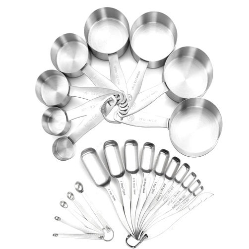 Lucksury Measuring Cups and Spoons Set of 24 Piece in 18/8 Stainless Steel, Heavy Duty 8 Measuring Cups, 10 Measuring Spoons, 1 Leveler & 5 Mini Measuring Spoons Ideal for Dry and Liquid Ingredients
