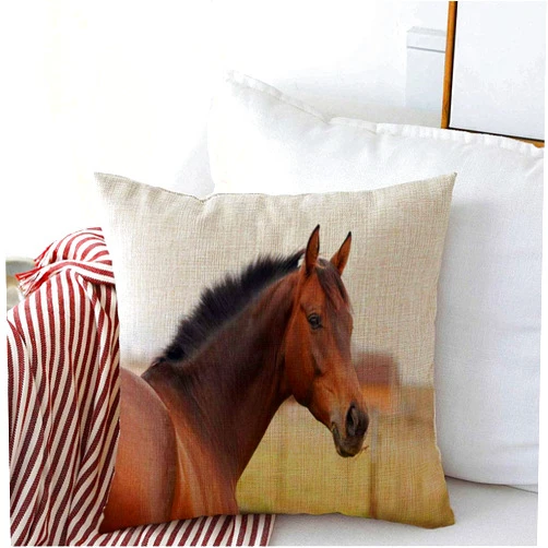Starolal Decorative Throw Pillow Cover Mare Brown Head Bay Horse Animals Wildlife Closeup Cowboy Saddle Horsepower Beauty Eye Farm Big Linen Soft Square Cushion Case for Sofa Living Room Car 16 x 16 Inch