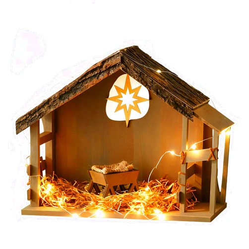 Storieme Nativity Stable with LED Lights: 15.6 x 11.02 Inch Christmas Wooden Manger Creche for 7 & 8 Inch Holy Family Figures - Farmhouse Religious Xmas Decorations (Stable Only)