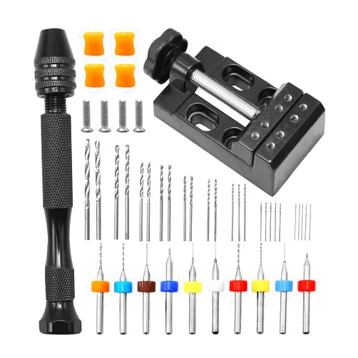 Saihisday Mini Modeling Hand Drill Set with Pin Vise Hand Drill Twist Drill Mini Drill Bench Vise for Craft Carving Jewelry DIY