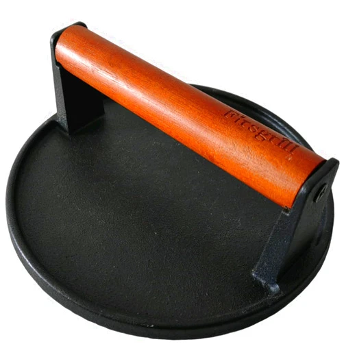 Firsgrill Cast Iron Grill Presses with Wood Handle (Round w Flat Bottom)