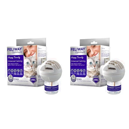 FELIWAY Optimum Cat, Enhanced Calming Pheromone Diffuser, 30 Day Starter Kit (48 mL), Translucent (Pack of 2)