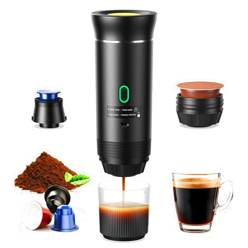 Meseto Portable Espresso maker, Travel Coffee Machine for Camping, Car Self-Heating Coffee Maker with USB-C,Compatible With Ground Coffee & NS Capsules, Portable Espresso Machine for RV, Hiking, Home