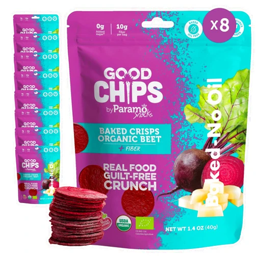 Good Chips by Paramo Snacks Good Chips Beet & Yacon - Crispy, Baked, No Oil, No Added Salt - Organic, High Fiber, Prebiotic Superfood - Healthy, Vegan Snack - 1.4 oz, Pack of 8