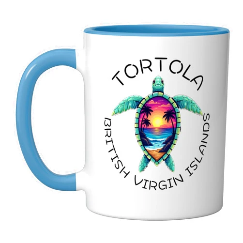 Tortola B.V.I British Virgin Islands Reminde Tortola B.V.I British Virgin Islands Souvenir Vacation Ceramic Mug, Blue/White