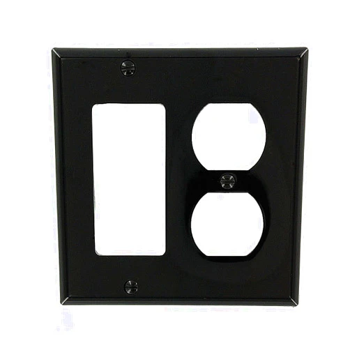 Leviton 80746-E 2-Gang 1-Duplex 1-Decora/GFCI Device Combination Wallplate, Standard Size, Thermoplastic Nylon, Black