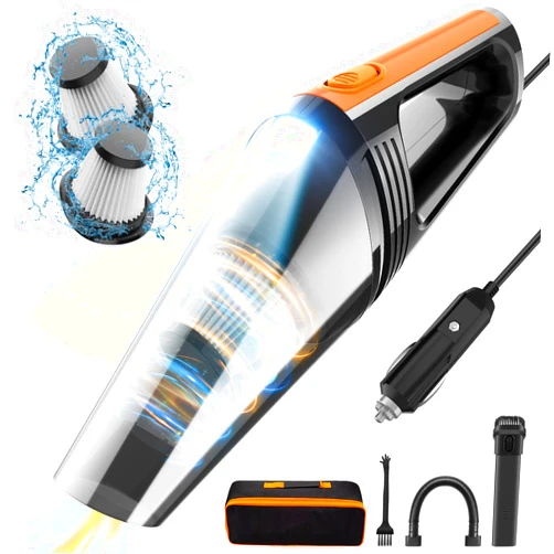 FRESMOL Car Vacuum, Portable Car Vacuum Cleaner High Power 8000Pa, Small 12V Handheld Vacuum with LED Light,16.4Ft Corded, Deep Detailing Cleaning Kit of Car Interior with Dry for Men/Women