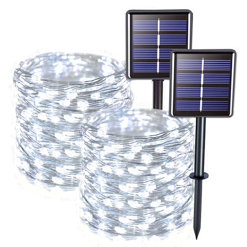 JMEXSUSS 2 Pack Solar String Lights Outdoor Waterproof, Each 33FT 100 LED Solar Lights Outdoor, 8 Modes White Fairy Light for Outside Yard Tree Patio Garden Wedding Christmas Decorations