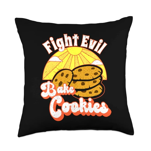 Fight Evil Make Baked Goods Happy Bread Baking Co. Fight Evil Bake Cookies Happy Hero Pastry Bread Baker Throw Pillow, 18x18, Multicolor