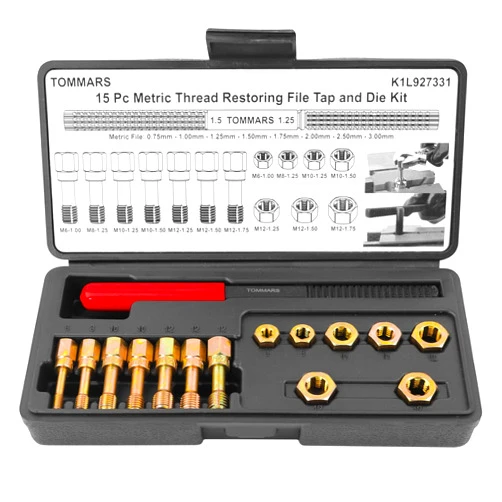 TOMMARS 15-Piece Metric Thread Chaser Set, M6 M8 M10 M12 Thread Restorer Tool Thread Rethreading Repair Kit
