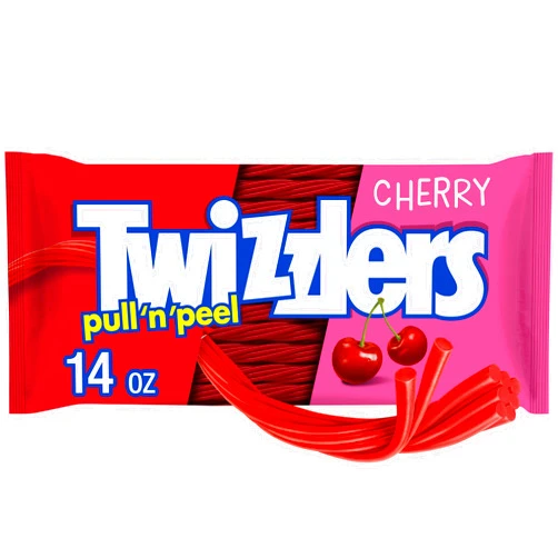 TWIZZLERS PULL 'N' PEEL Cherry Flavored Licorice Style, Low Fat Candy Bag, 14 oz