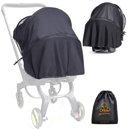Orzbow 2-in-1 Mosquito Net with Privacy Sun Shade for Baby Car Seat, Universal Insect Mesh Net Protects Babies from Sun's Rays, Mosquito & Insect, Suitable Summer Night Walking,Camping & Travel, Black