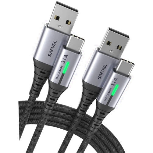 SAFUEL USB C Cable, [2 Pack 6.6ft] 3.1A QC3.0 Fast Charging USB Type C Cable, Nylon Braided USB-C Data Cord Phone Charger for Samsung S21 S20 S10 Plus Note 10 9 LG Google Pixel OnePlus Huawei etc.