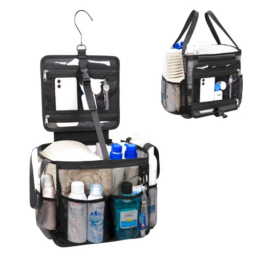 CUBETASTIC Mesh Shower Caddy Portable, Quick Dry Hanging Toiletry Bag for College Dorm Essentials with 4 Pockets/Divider/Plastic Bottom, Travel Tote Bag for Camping, Bathroom, Beach, Swimming, Gym