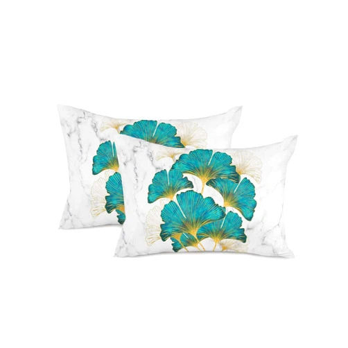 HELLOWINK Decorative Throw Pillow Covers 20x12 Set of 2 Wild Marble Ginkgo Biloba Linen Indoor Outdoor Pillow Covers for Couch Sofa Gray Teal Gold Soft Double-Sided Cushion Covers Cases for Home Decor