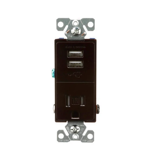 EATON TR7741B-BOX USB Charger with Single Tamper Resistant Receptacle, Brown