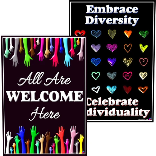 3D Learning LLF All Are Welcome Here and Diversity Posters - Laminated 14x19.5 - Classroom Charts and Decorations, Back to School Supplies, Store Welcome Signs, Office Sign and Decor, Home Signage and Posters
