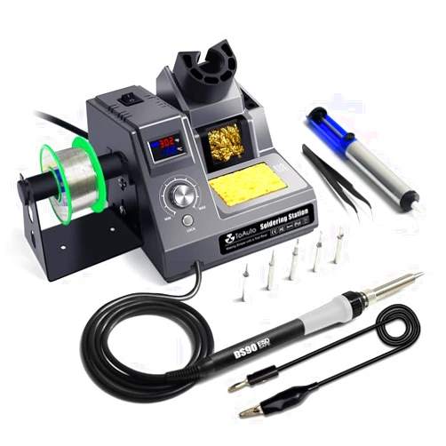 TOAUTO DS90 Soldering Station-°F & °C Dual Digital Display Soldering Iron Station Kit,90W Soldering Iron,302℉- 842℉ Temperature, Anti-Static Design & Grounding Wire, Auto Standby & Sleep,5 Solder Tips