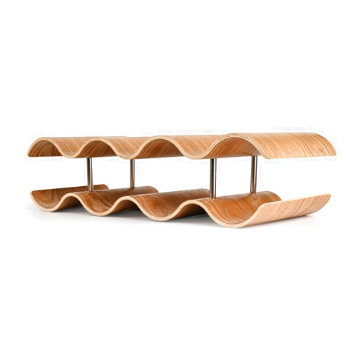 TRUDING Countertop Wine Rack - 7 Bottle Freestanding Wine Bottle Holder Stand - 2 Tier Wooden Wine Storage Rack - Wavy Wine Organizer for Cabinet Pantry Home Kitchen Bar
