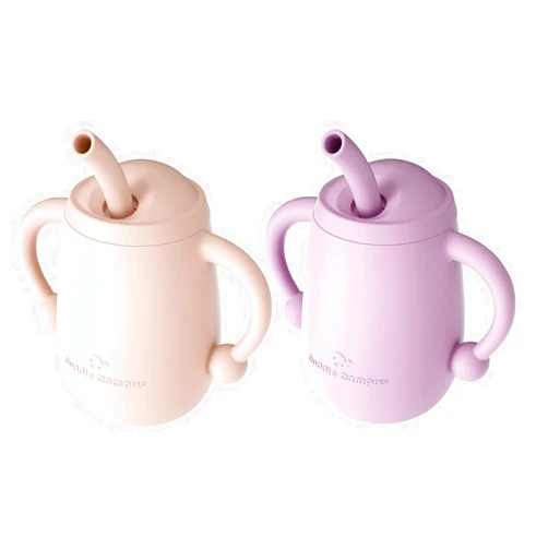 Cuddle Campus Pack of 2 Silicone Baby Training Cup, Shatterproof Toddler Sippy Cups with Straw, Open Cup for Baby, 6+ Months 4 Oz