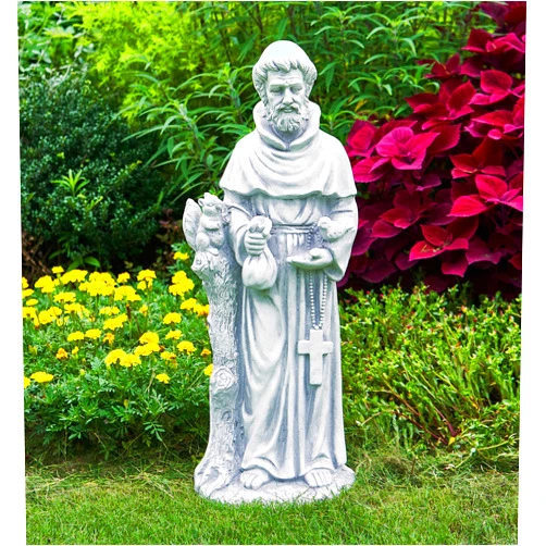 TOETOL St Francis Garden Statues 31 Inch Saint Francis of Assisi Catholic Christian Yard Decor Lawn Garden Patio Outdoor Sculptures Magnesium Oxide Stone Grey Garden Art Decorations