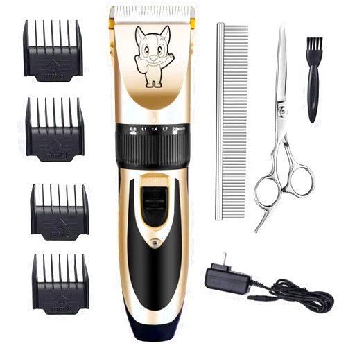 Highdas Dog Grooming Kit Clippers, Low Noise, Electric Quiet, Rechargeable, Cordless, Pet Hair Thick Coats Clippers Trimmers Set, Suitable for Dogs, Cats, and Other Pets (Gold)
