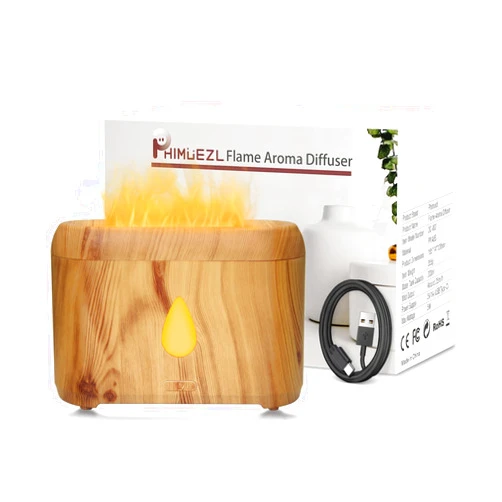 Phimuezl Flame Diffuser for Essential Oils, 200ml Ultrasonic Aroma Diffusers with Cool Mist, Aromatherapy Diffuser with Auto-Off Protection, Small Humidifier for Home,Office,Bedroom,Gift (Wooden Grain)