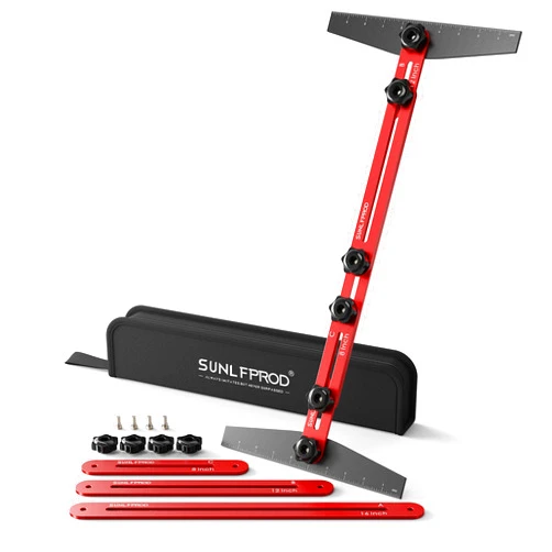 SUNLFPROD Stair Tread Template Tool - Solid Stair Tread Gauge, Shelf Layout Tool & Stair Tread Template Tool Jig, Stair Tread Measuring Tool Compatible with Many Types of Layout Projects (Red-Gray)
