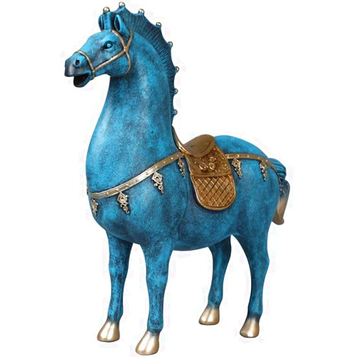 Bjzsp MJWDP European Resin Vintage War Blue Horse Statue Living Room Decorative Sculpture Wine Cabinet Animal Figurines Decor (Size : Style 1)