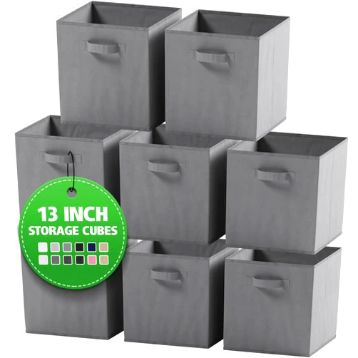 NEATERIZE Fabric Storage Cubes for Cube Organizer - 8 Pack Heavy Duty Grey Storage Bins - 13 Inch Cube Storage Bin, Use As A Clothes Storage Box in Closet, Baskets for Shelves or Cubbies Storage bins
