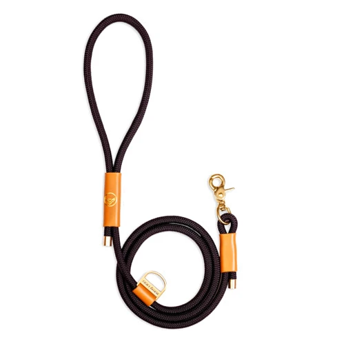 Remy+Roo Manhattan Black 5 ft Heavy Duty Dog Leash | Custom Waste Bag Ring | Double Stitched Leather Dog Leash | Lobster Clasp | Brass Finishes | Strong Dog Leash for Large Medium and Small Dogs