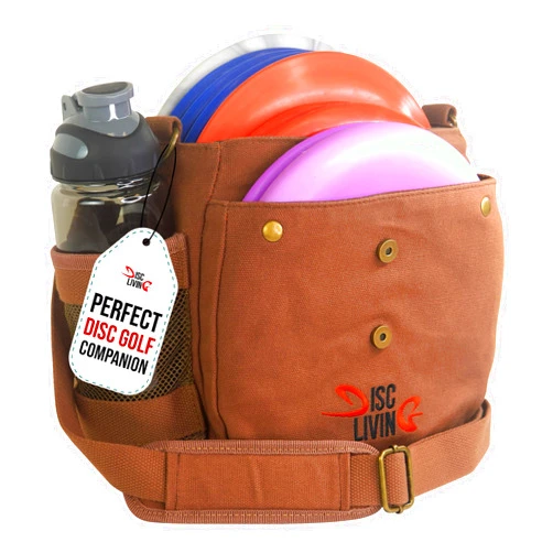 Disc Living Disc Golf Bag | Frisbee Golf Bag | Easy to Carry | Lightweight Fits Up to 10 Discs | 16 oz Waxed Canvas Sturdy Design | Belt Loop | Double Button Design | Bottle Holder