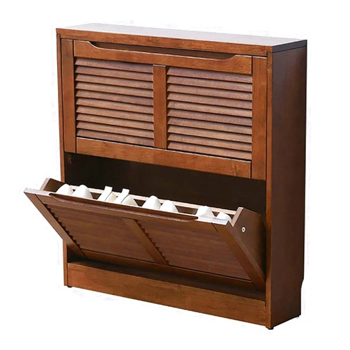 JAVYPPT Solid Wood Shoe Cabinet with Shutters, Hallway Shoe Rack Stand Cupboard Storage Organiser Dumping Shoe Shelf for Corridor Indoor Outdoor Entryway, Walnut(A)