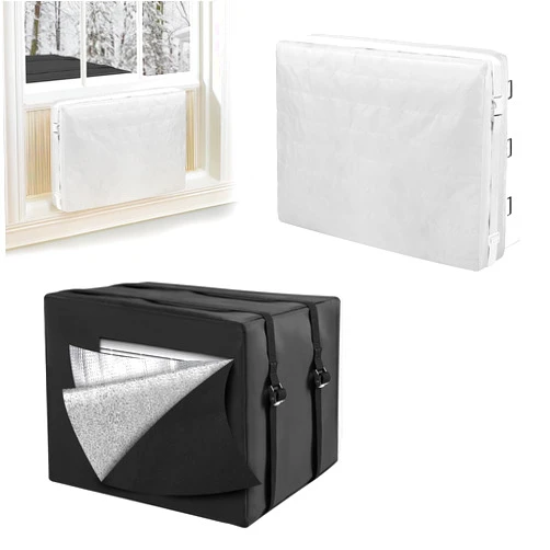 ANPHSIN 2 Pack Windproof Window AC Cover for Indoor Outdoor - Insulation Air Conditioner Unit Covers with Drawstring for Winter Inside 20.8''W × 15.7''H × 3.5''D and Outside 20.8''W × 15.7''H × 15.7''D