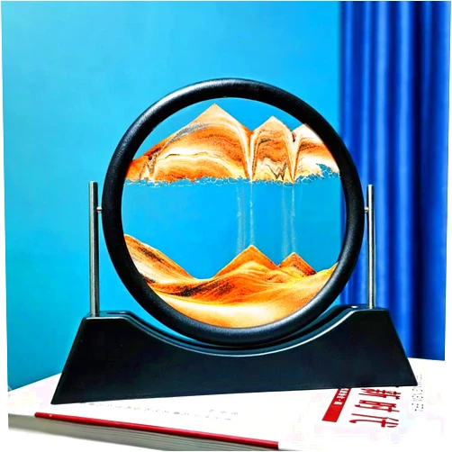 Oneshow Rotation Moving Sand Art Picture Flowing Sand Art Painting 3D Deep Sea Sandscape Liquid Motion Display 360° Flip Round Glass Frame Relaxing Desktop Home Office Decor for Adults Desk Art (Orange)